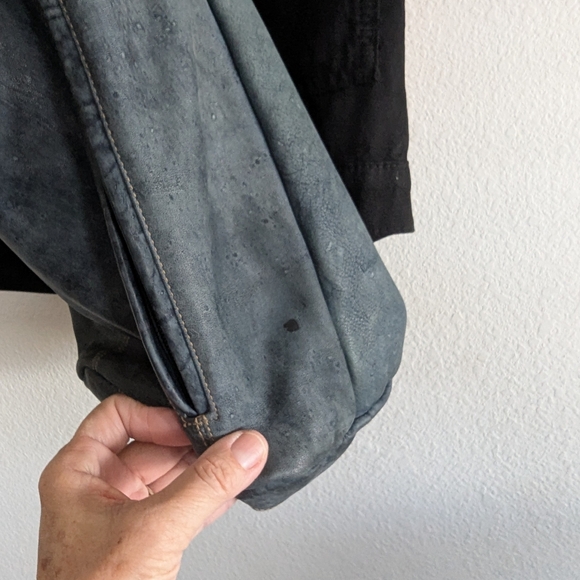 Derek Alexander Leather Hobo Shoulder Bag Dark Blue Distressed Style - Picture 10 of 16